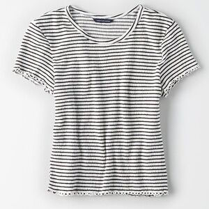 American Eagle Striped Black and White Ribbed cropped baby tee size M